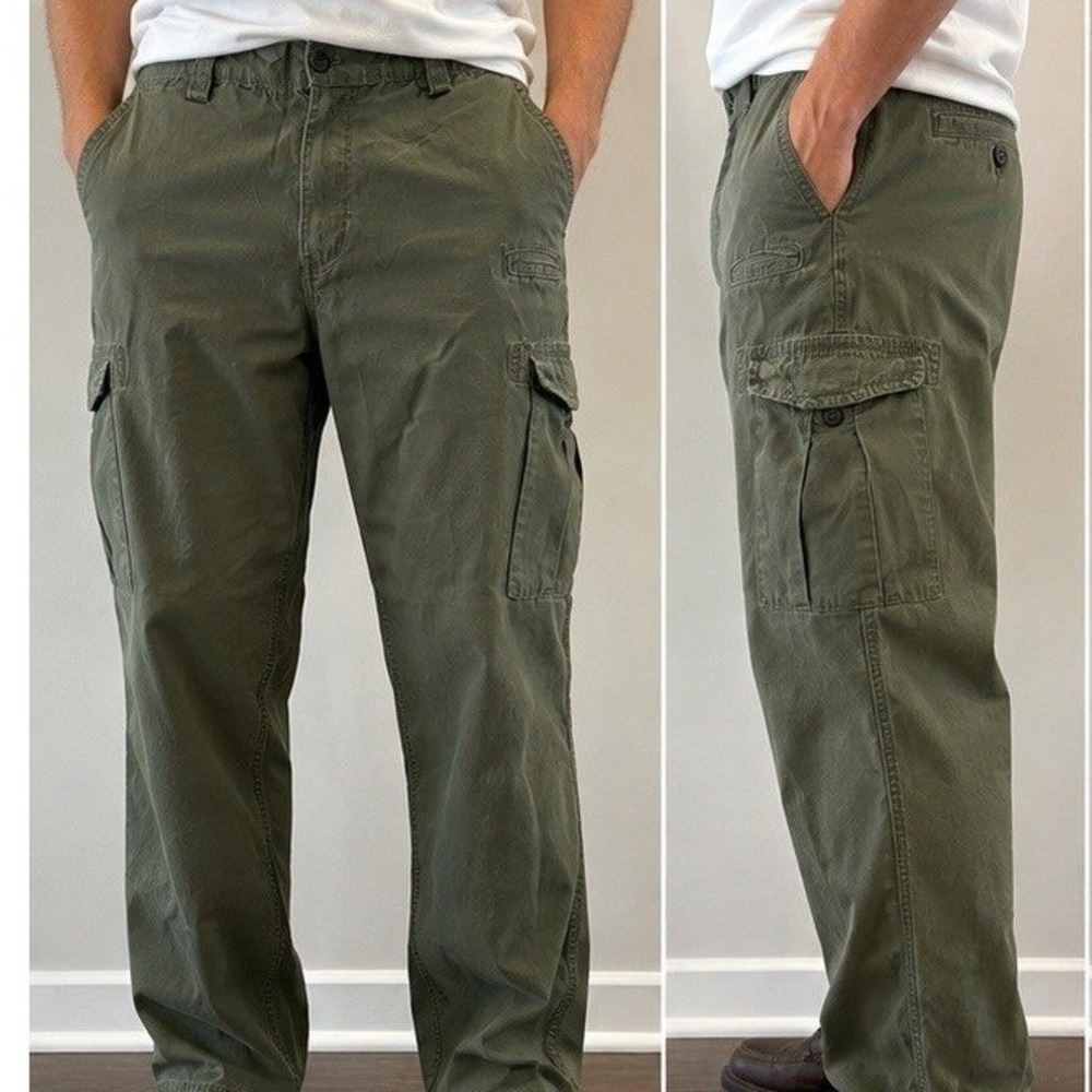 Chaps Mens Cargo Pants Olive Green 100% Cotton Relaxed Fit 38x30 Utility Hiking